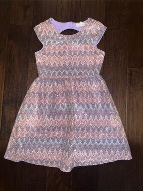 Jessica Simpson Lavender and Pink Sparkle Cap-Sleeve Party Dress